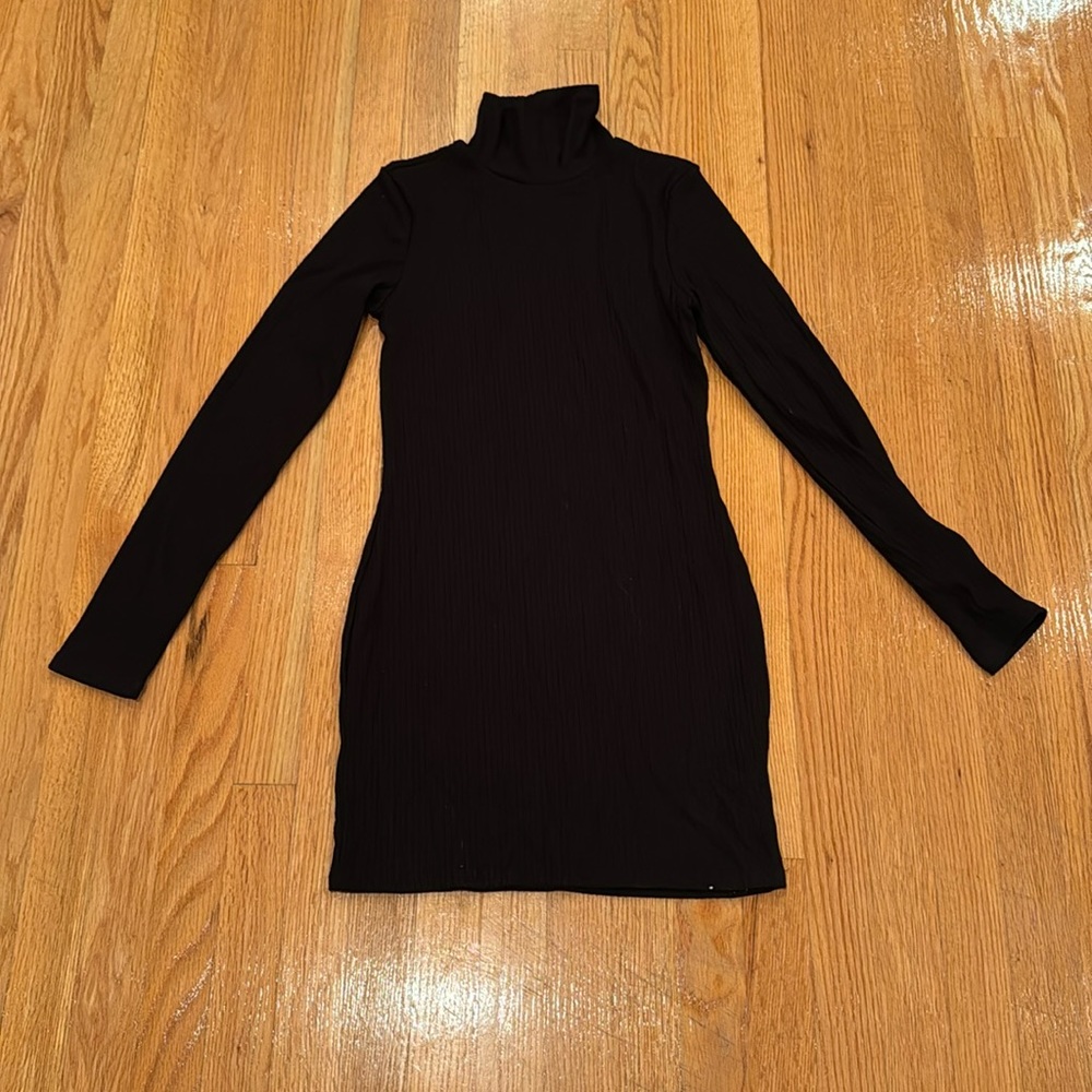 Urban Outfitters Black Ribbed Long-Sleeve Mini Dress